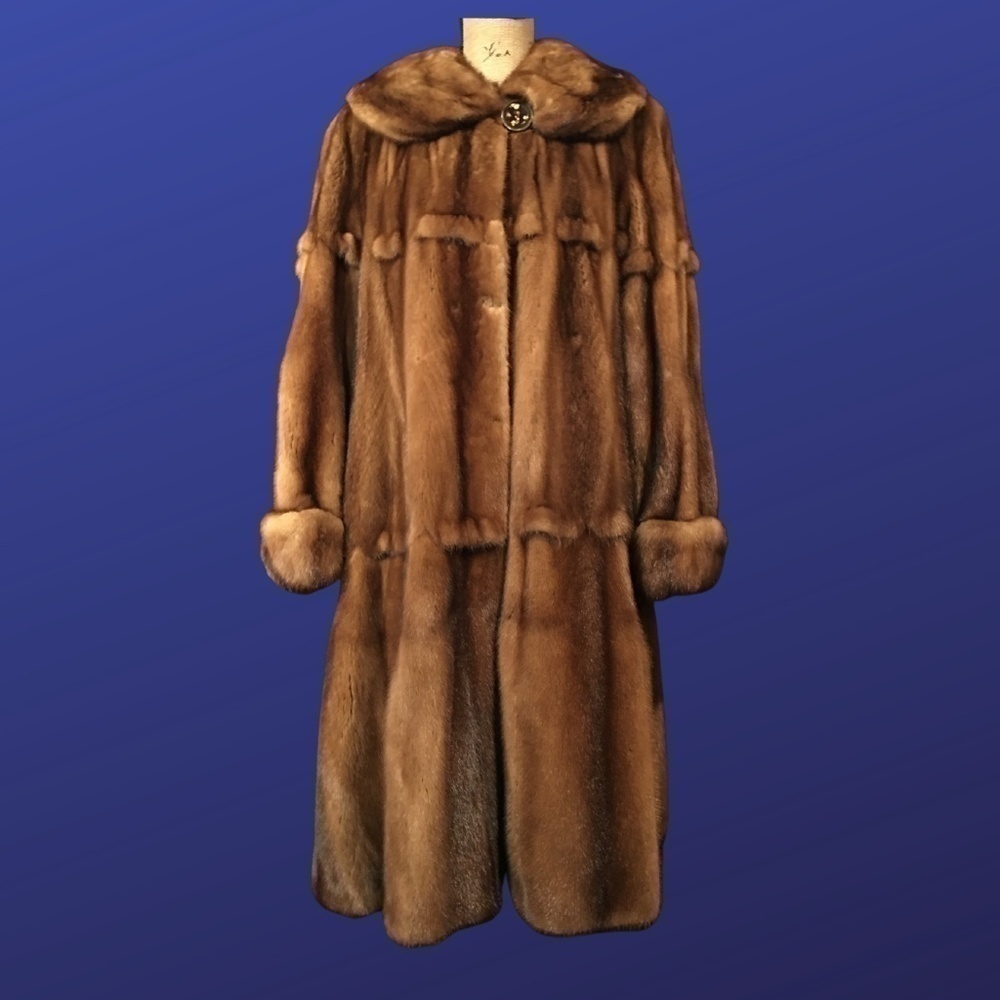 SAKS 5th AVENUE genuine MINK TRAPEZE COAT, “Whiskey”, 3/4 length, Women’s XXL